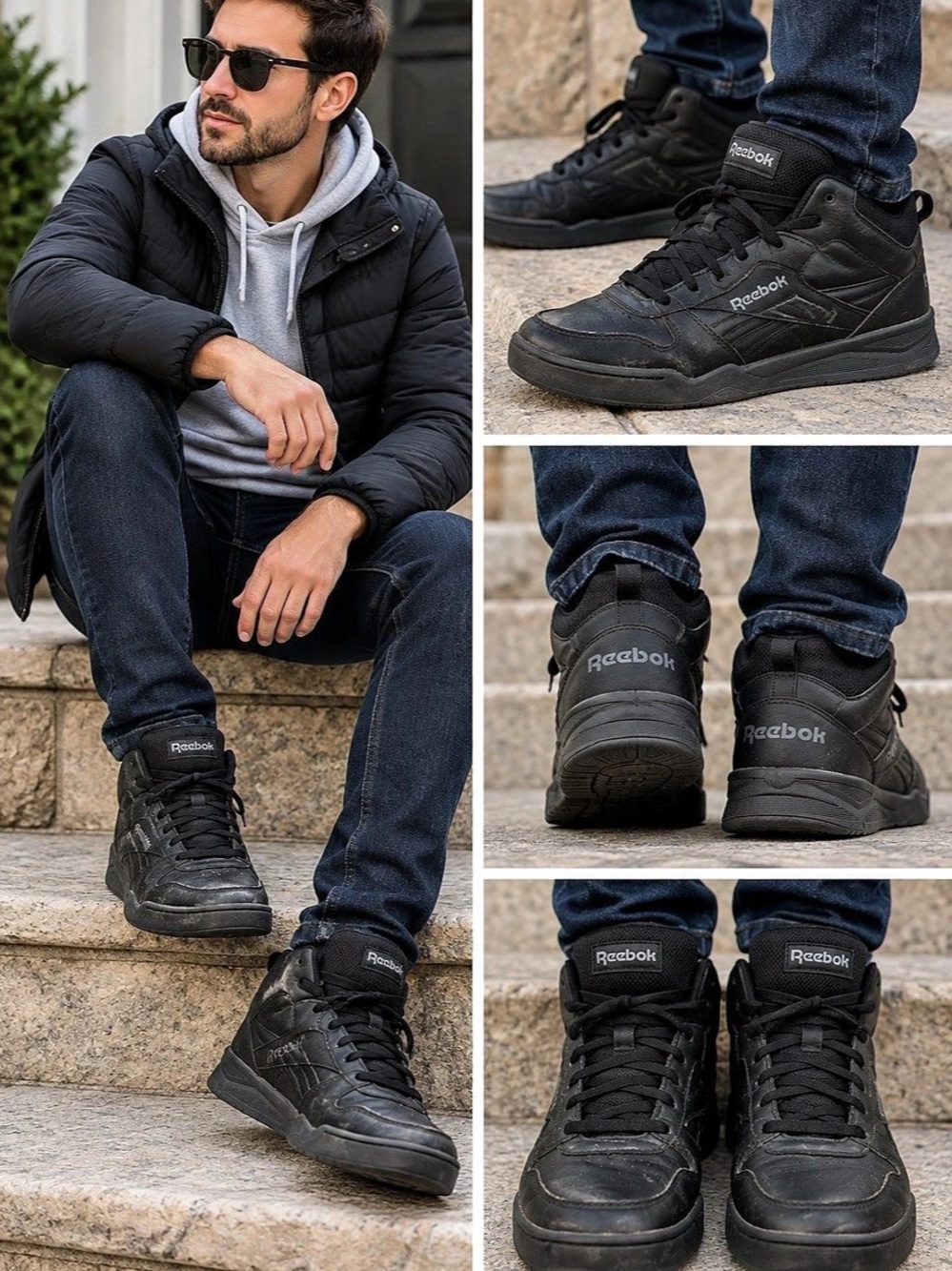 Reebok Men’s Black Mid-Top Sneakers Size 8 Extra Wide